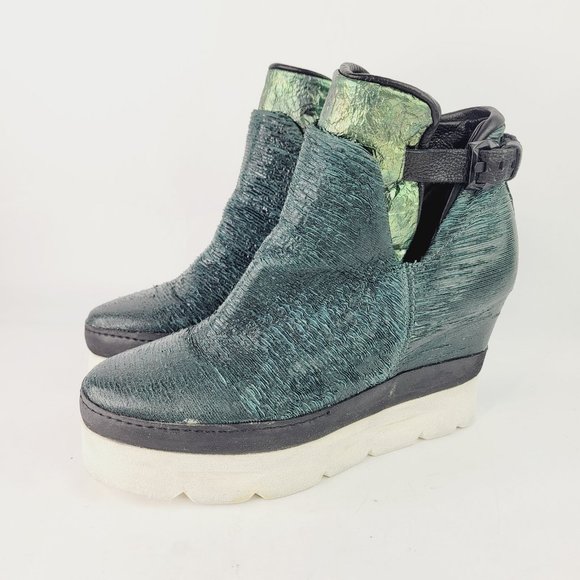A.S.98 Wedge Platform Booties Sz 38 EU 8 US Ankle Zip Boots Green Distressed - Picture 1 of 15